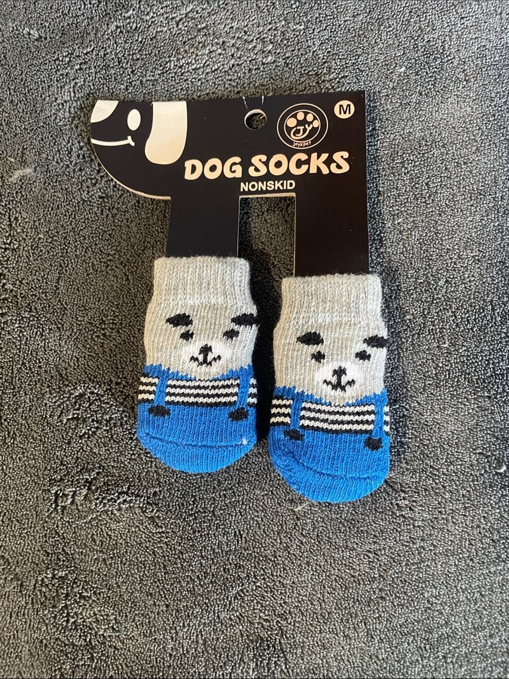Dog Socks Nonskid Blue & Gray Cute Bear Design - M